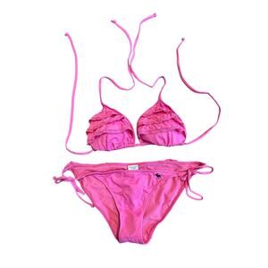 Vintage Y2K Abercrombie & Fitch Pink Lace Ruffle Triangle String Bikini Set M/L